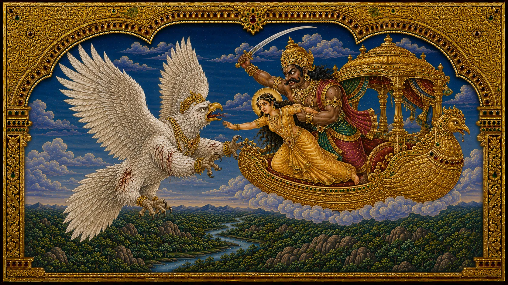 Jatayu battles Ravana to save Sita
