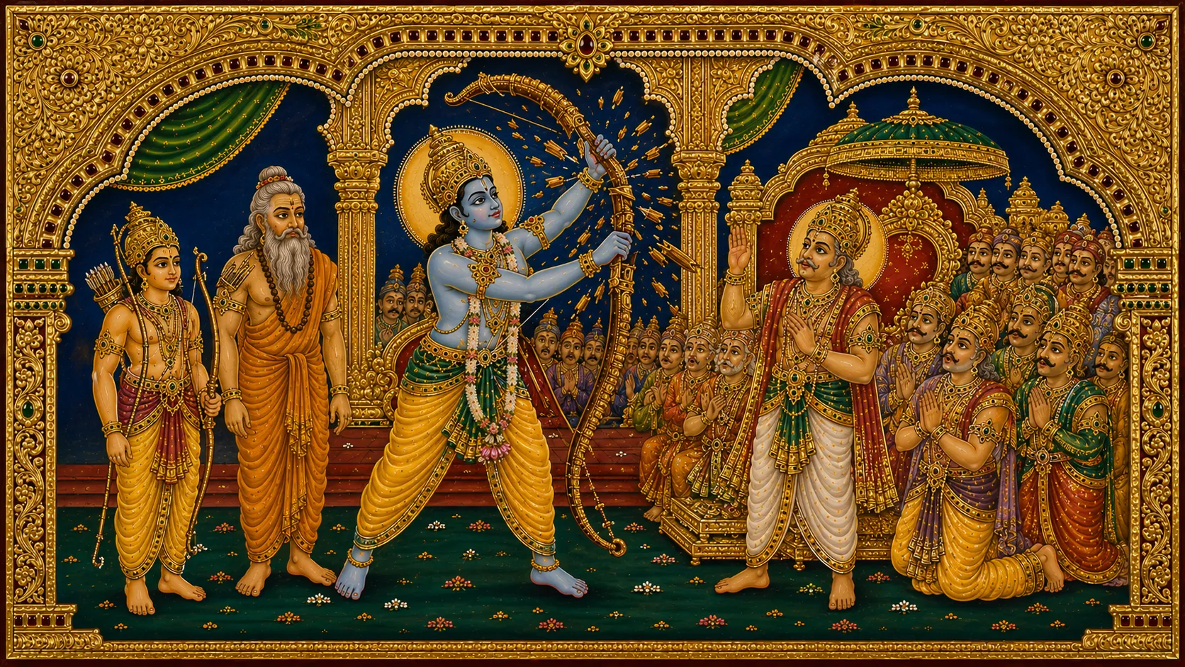 Rama breaks Shiva's bow at Sita's swayamvara