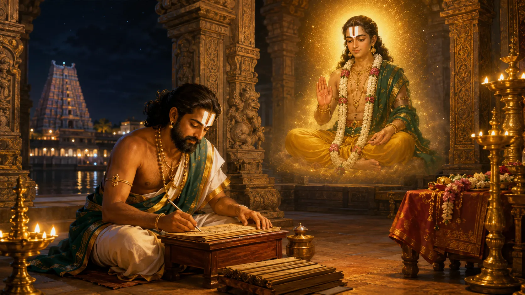 Nammalvar's grace — Kambar composes the Sathagopar Anthadhi at Srirangam