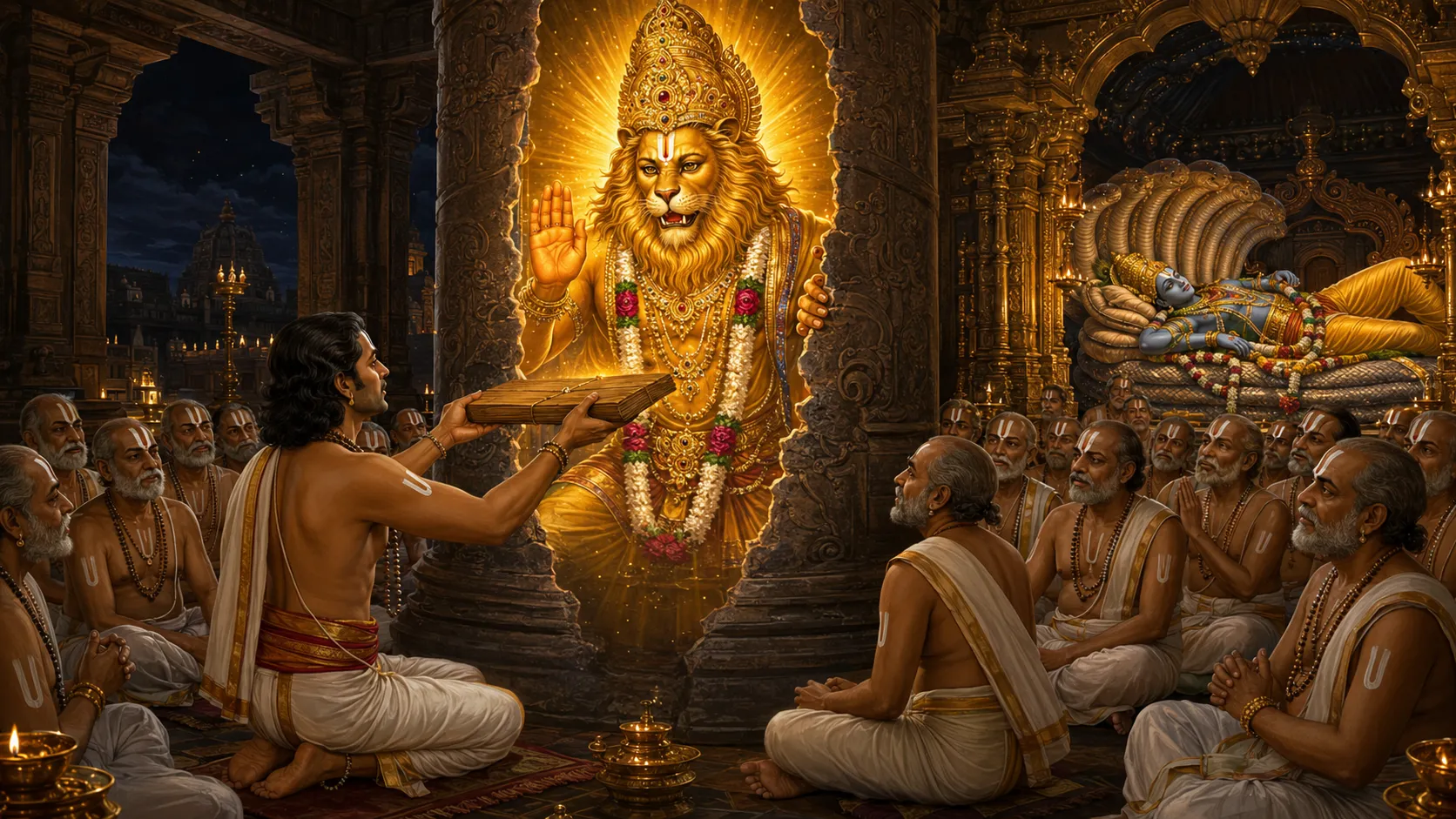 Narasimha blesses Kambar's Ramayanam at Srirangam